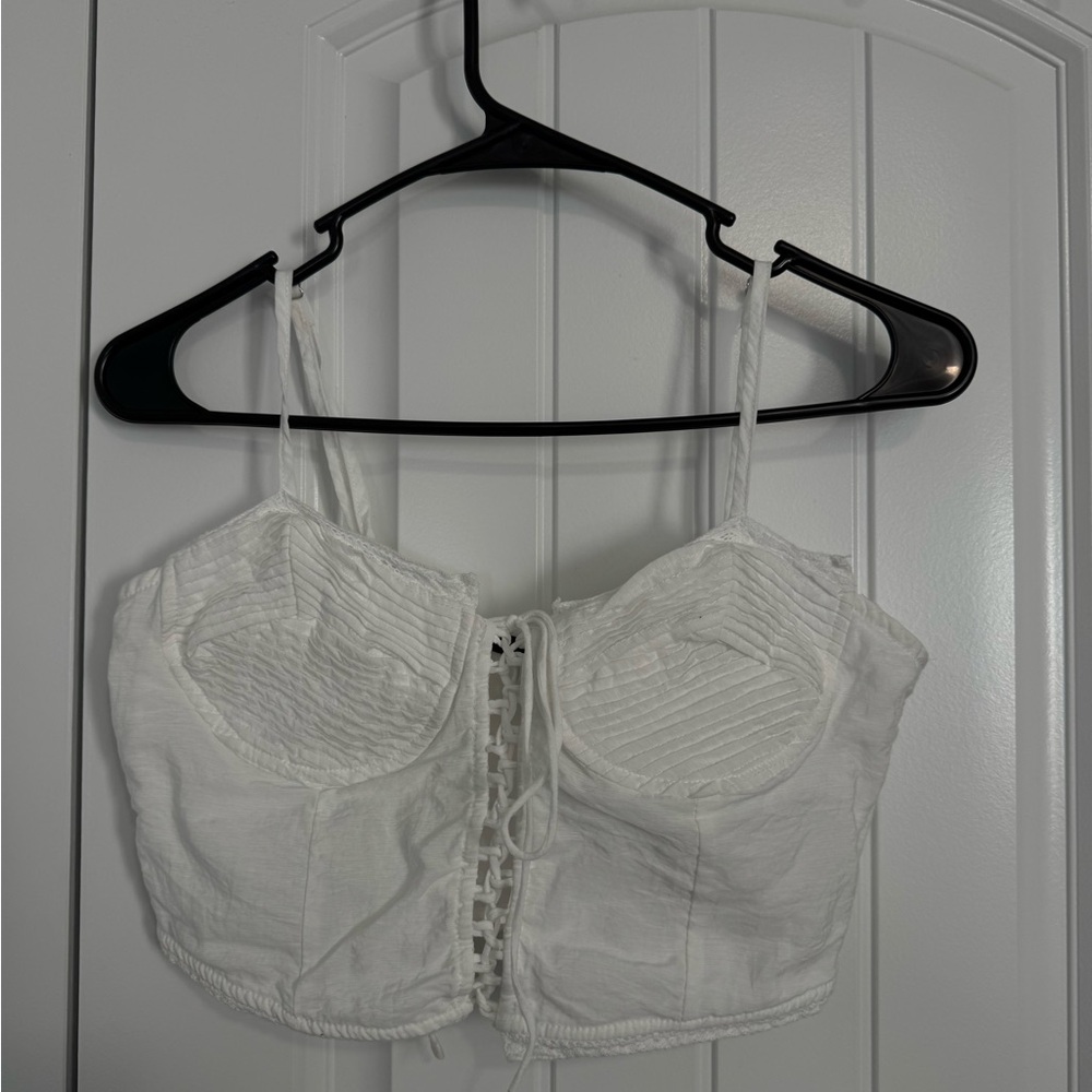 Forever 21 White Lace-Up Crop Top